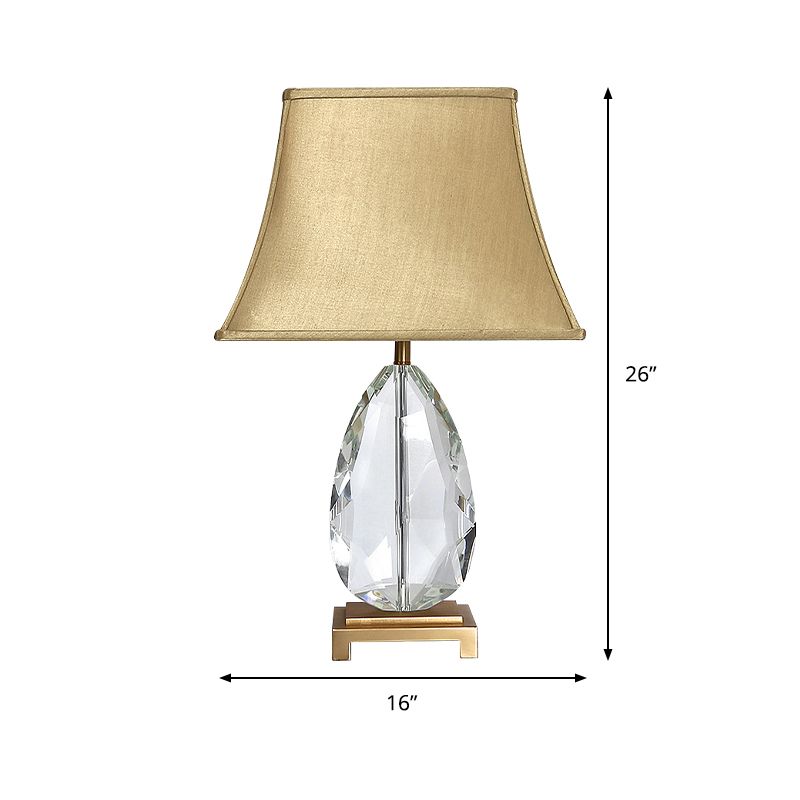 22"/26" Long Crystal Bell Night Lighting Modern 1 Head Light Brown Nightstand Lamp with Rectangle Pedestal