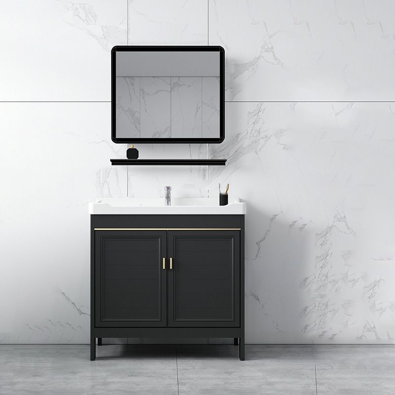 Modern Metal Sink Cabinet Mirror Wall-Mounted Bathroom Vanity Cabinet in Black