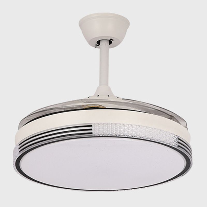 Retractable LED Ceiling Fan Modernism Drum Fan Light in White Finish