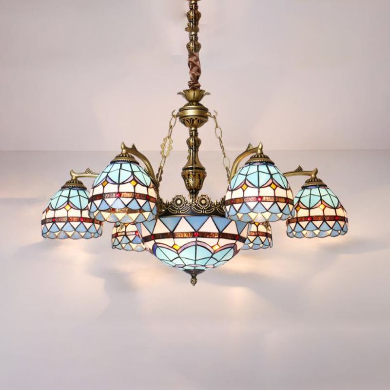 Azul 5/9/11 Lights Lighting Lightsing Tiffany Cut Glass Shade Suspension Colgante