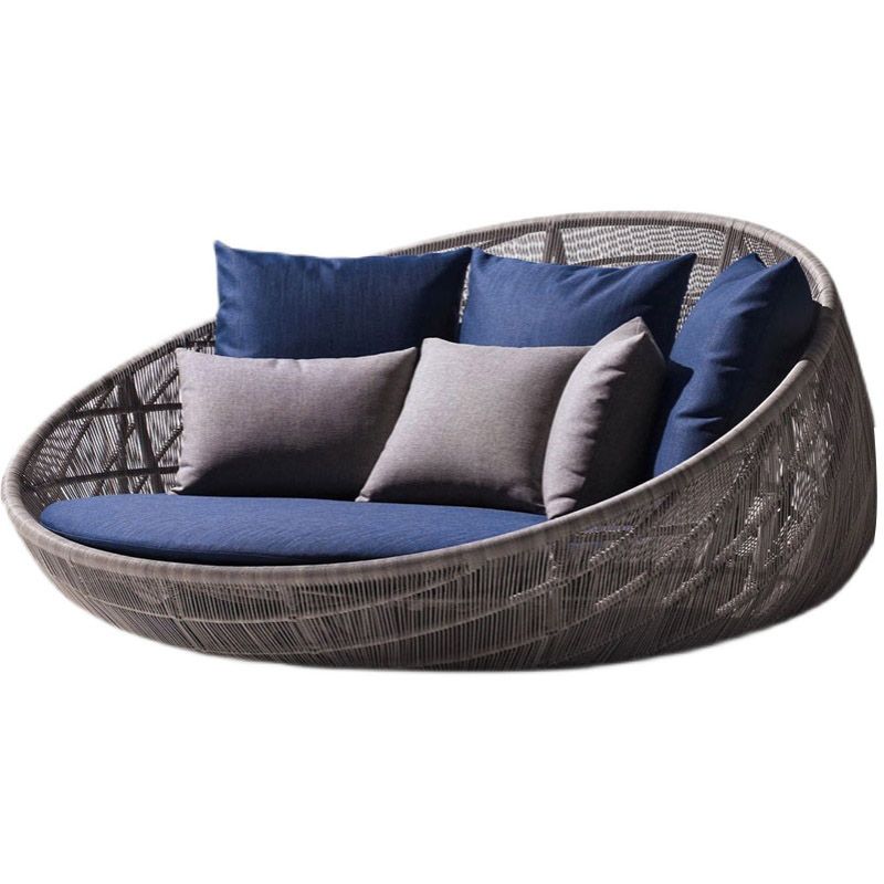 Contemporary Rattan Accent Patio Loveseat Metal Frame Outdoor Sofa with Cushion & Pillows