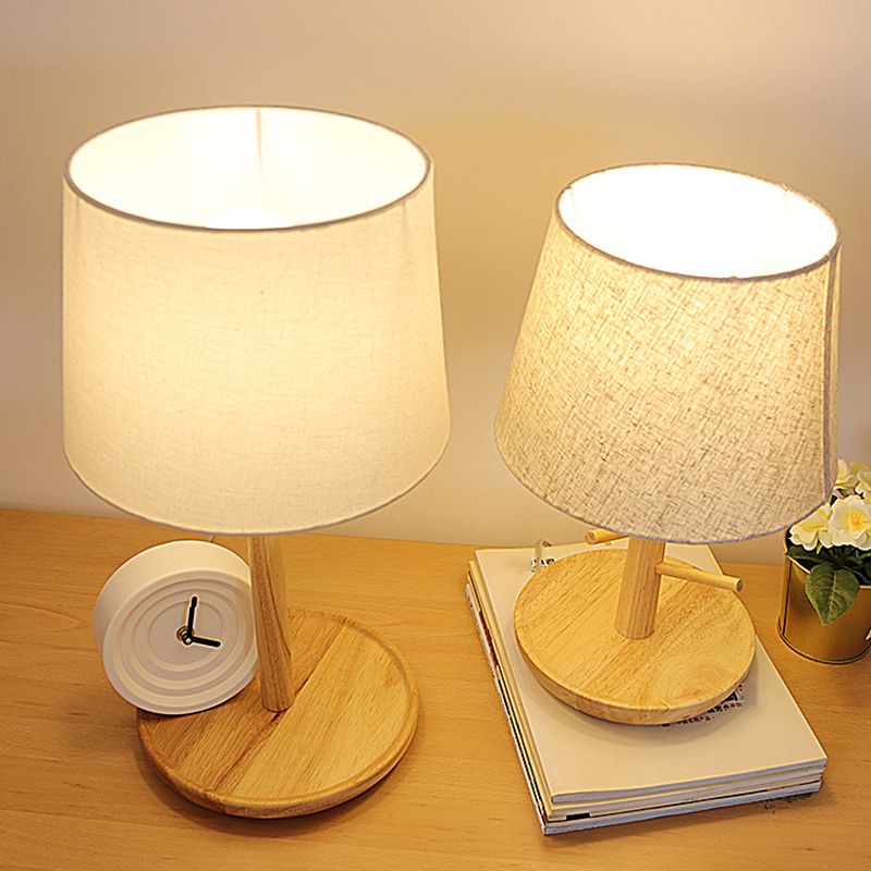 Tapered Bedroom Table Light Fabric 1-Light Contemporary Nightstand Lighting in Wood