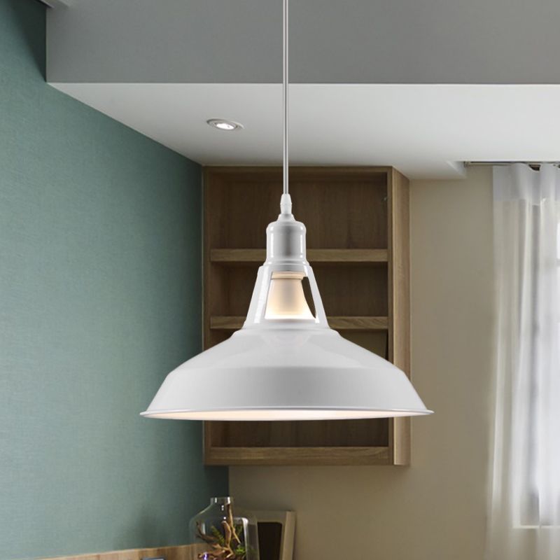 Farmhouse Barn Shade Hanging Lamp 10.5/12/15 Inch Wide 1 Light Metallic Pendant Light Fixture in Black/White for Hotel