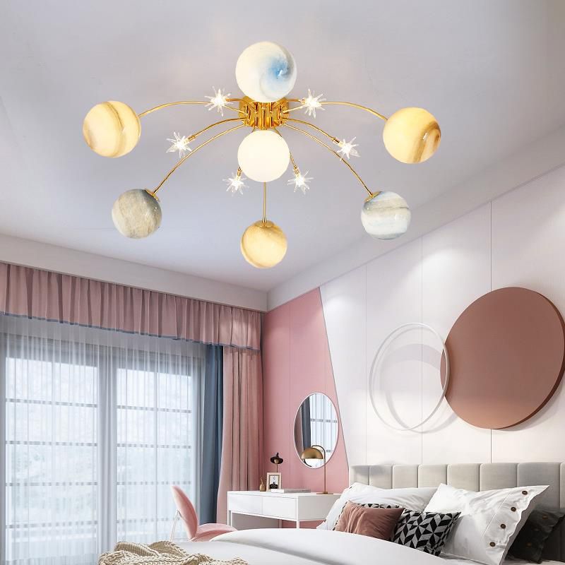 7+6 Lights Planet Theme Modern Style Ceiling Light Globe Glass Shade Living Room Lighting Fixture