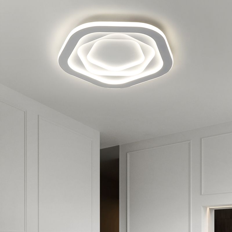 Modern LED Ceiling Flush Mount Matte White Iron and Acrylic Geometric Flush