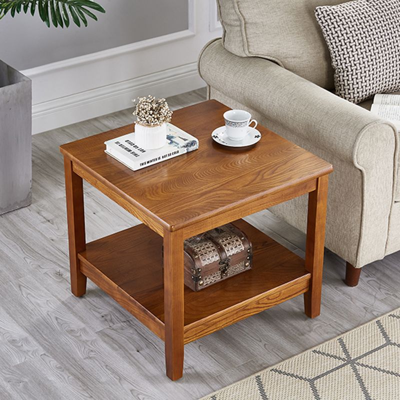 Rubberwood Double Tier End Table, Brown End Table with Storage