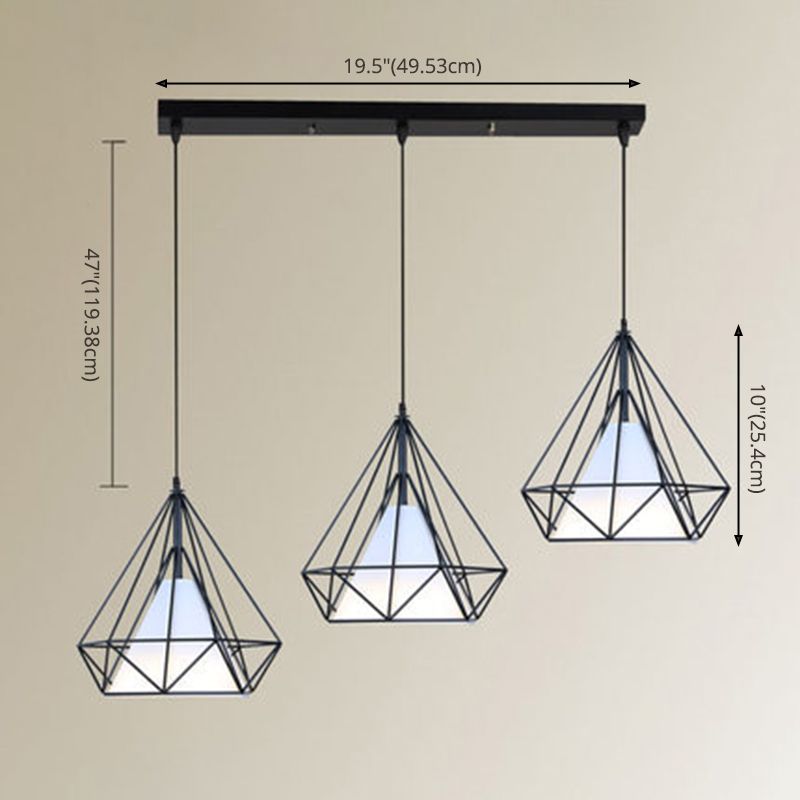 3 luci Diamond Cage Impiccamento Luci a sospensione in stile industriale Luci a soffitto in metallo in metallo