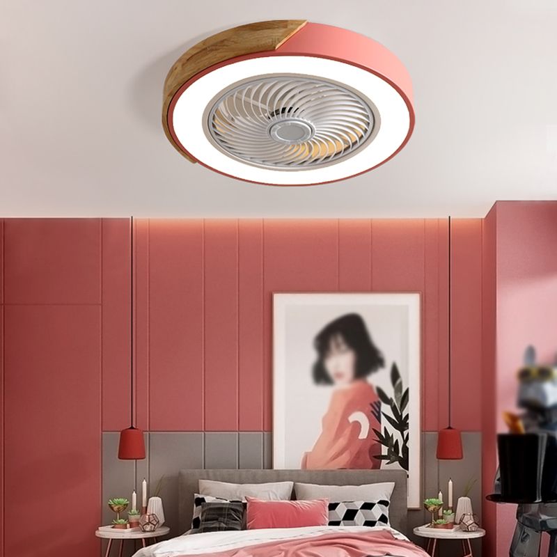 Modern Style Round Ceiling Fan Light Metal 1-Light LED Flush Light