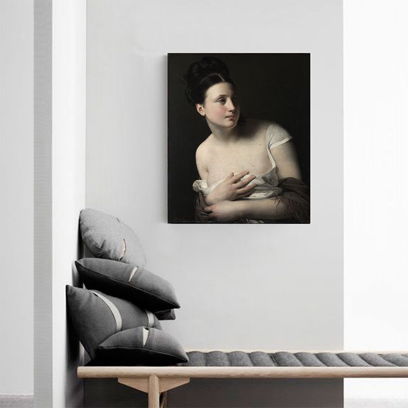 Young Girl Portrait Wall Art for Living Room Figure Painting Canvas Print in Dark Color