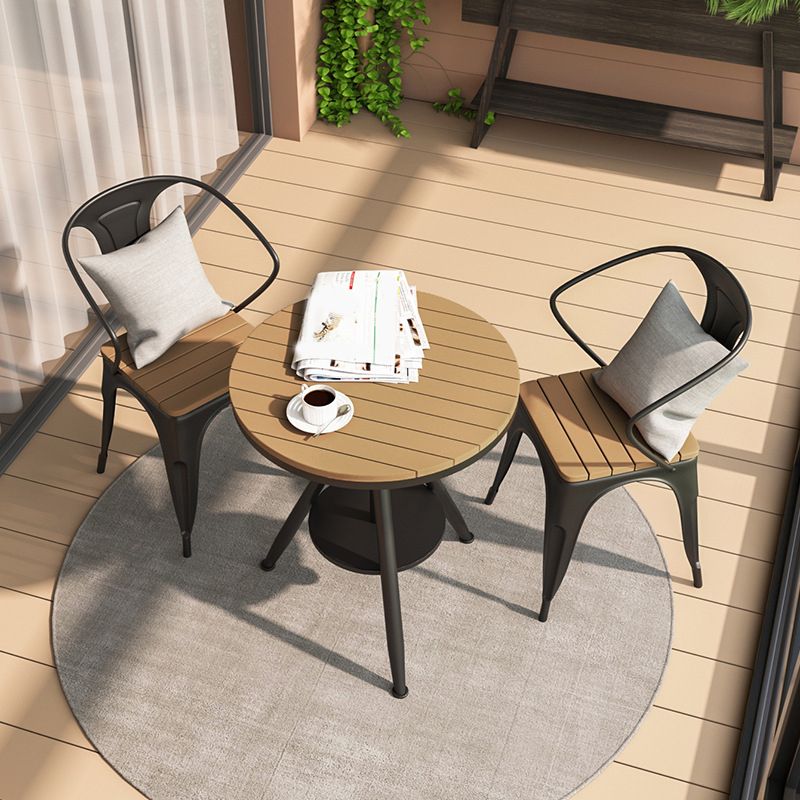 Metal and Wood Bistro Table Round Water Resistant Patio Table