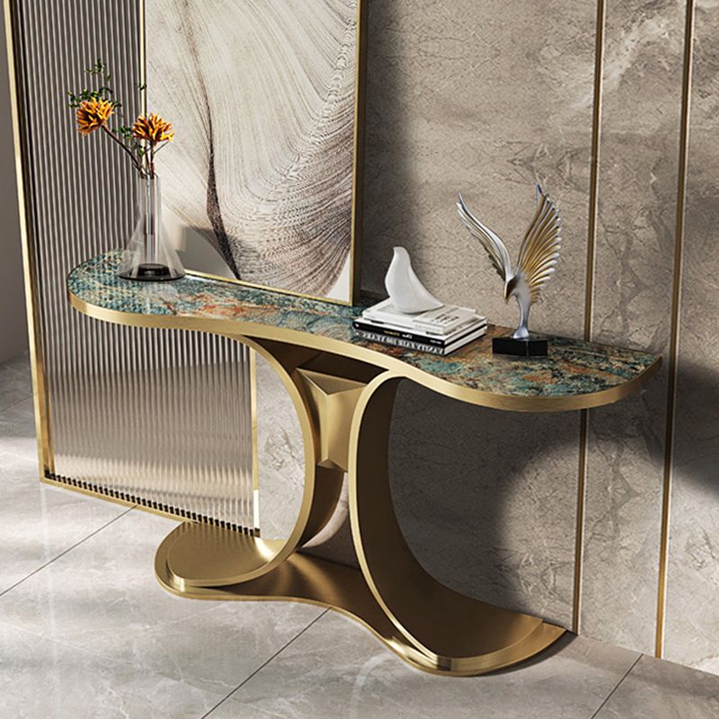 Glam Free Form Sofa Console Table with Stainless Steel Bracket for Hall