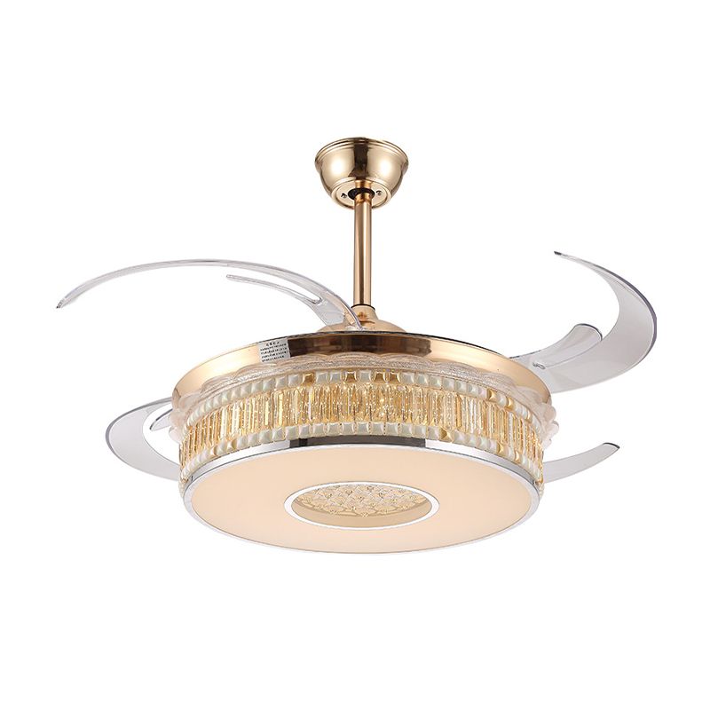 Concave gesneden semi -spoel licht eigentijds goud afwerking led kristalblok plafondlicht met ventilator