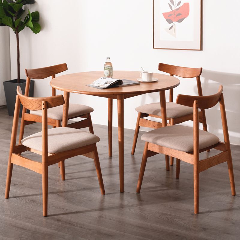 Solid Wood Contemporary Round Dining Table Wood Top Table with 4 Legs