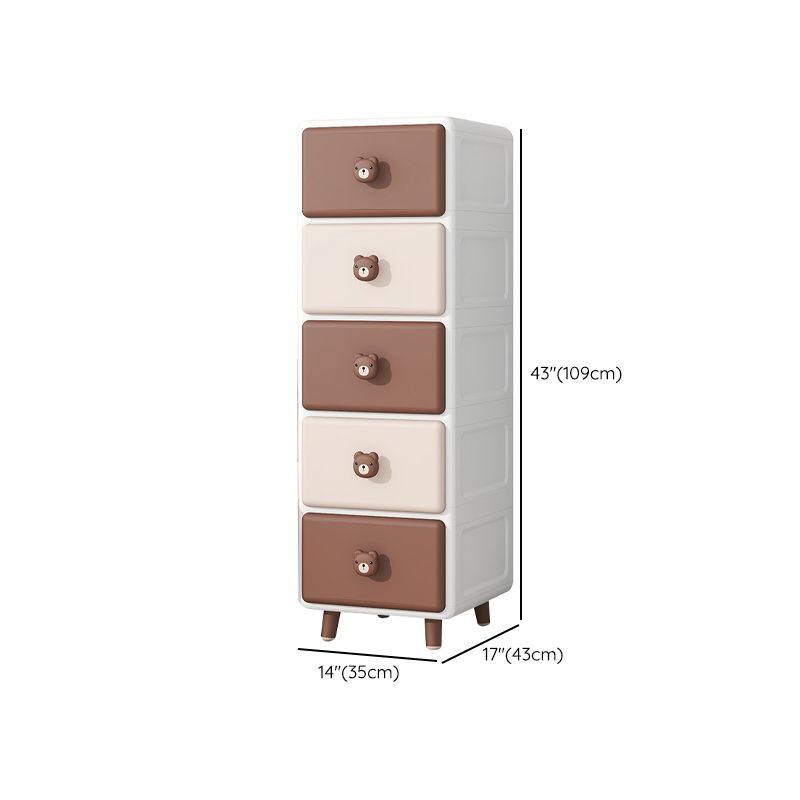 Northern European Vertical Kids Nightstand Pink/Brown Plastic Nursery Dresser for Home