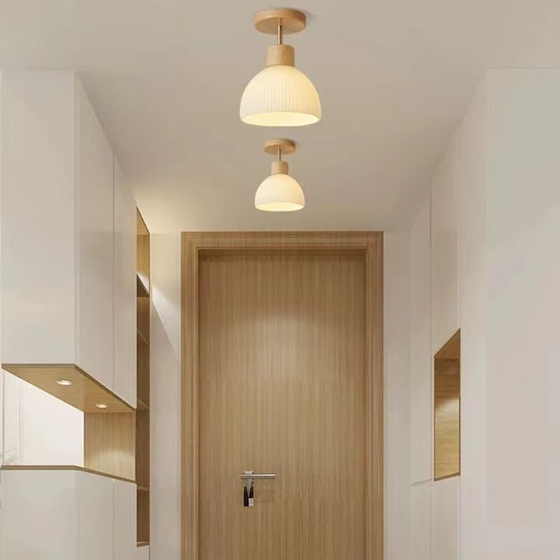 Wood Flush Mount Lighting Modern Glass Shaded Ceiling Light for Foyer