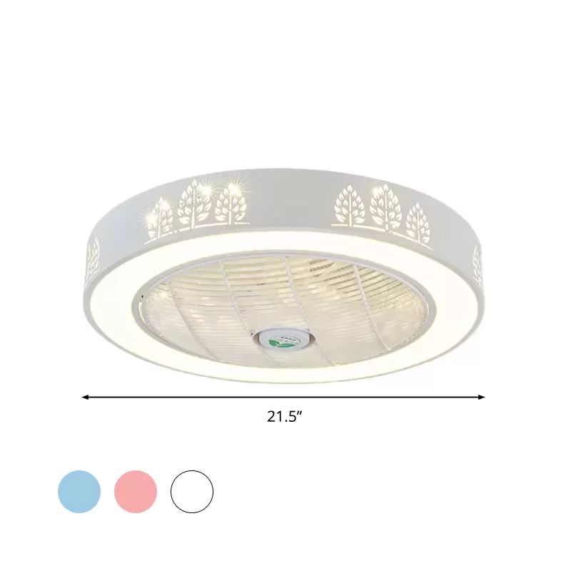 21,5 "LED de largeur LED Ventilateur Light Modernisme Salon Semi Flush Mount avec tambour en acrylique en rose / bleu / blanc