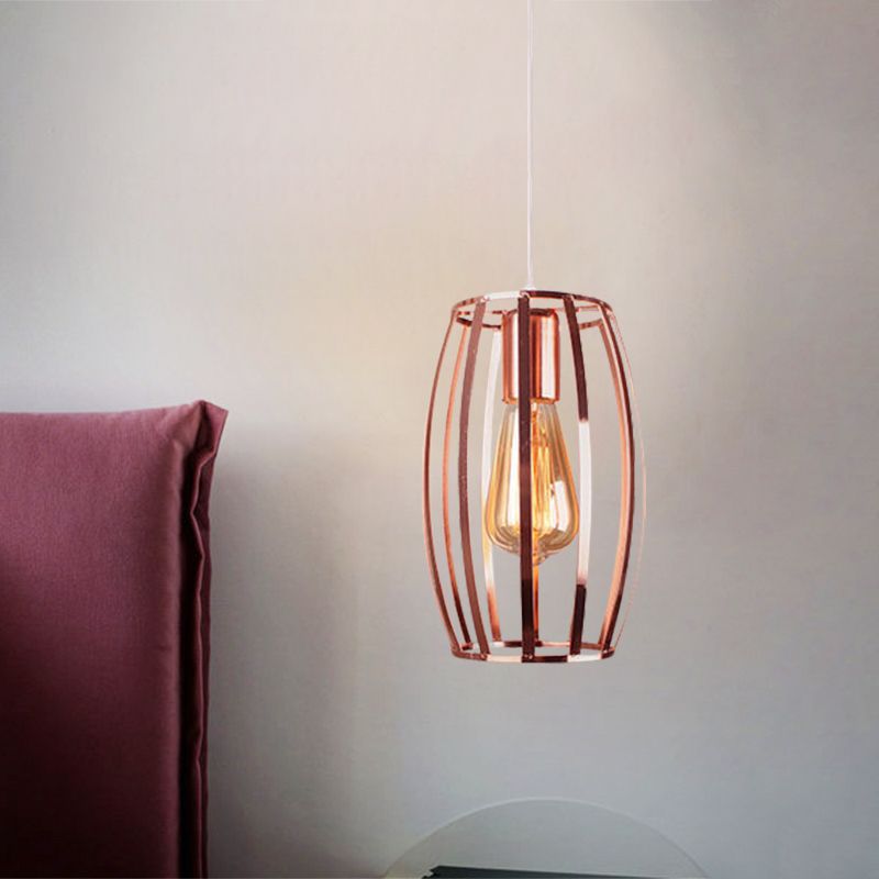 Copper Wire Cage Pendant Light Retro Stylish Metal 1 Head Kitchen Hanging Lamp with Oval Shade