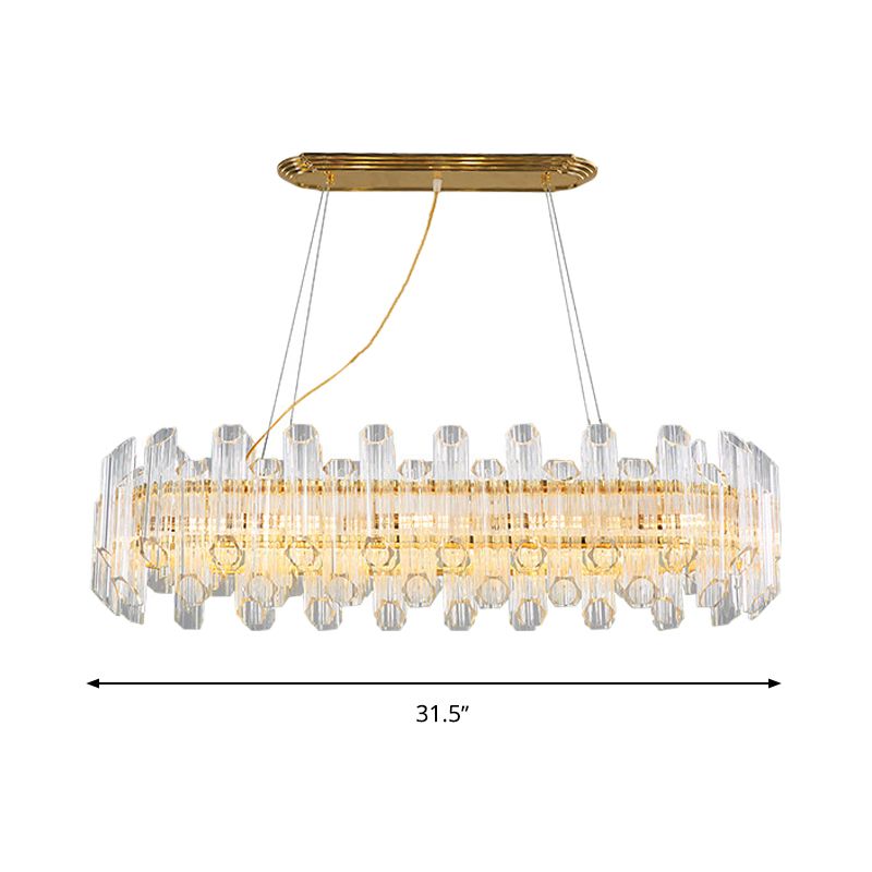 Gold Linear Chandelier Light Modernism 10 Heads Clear Crystal LED Pendant Lighting for Living Room