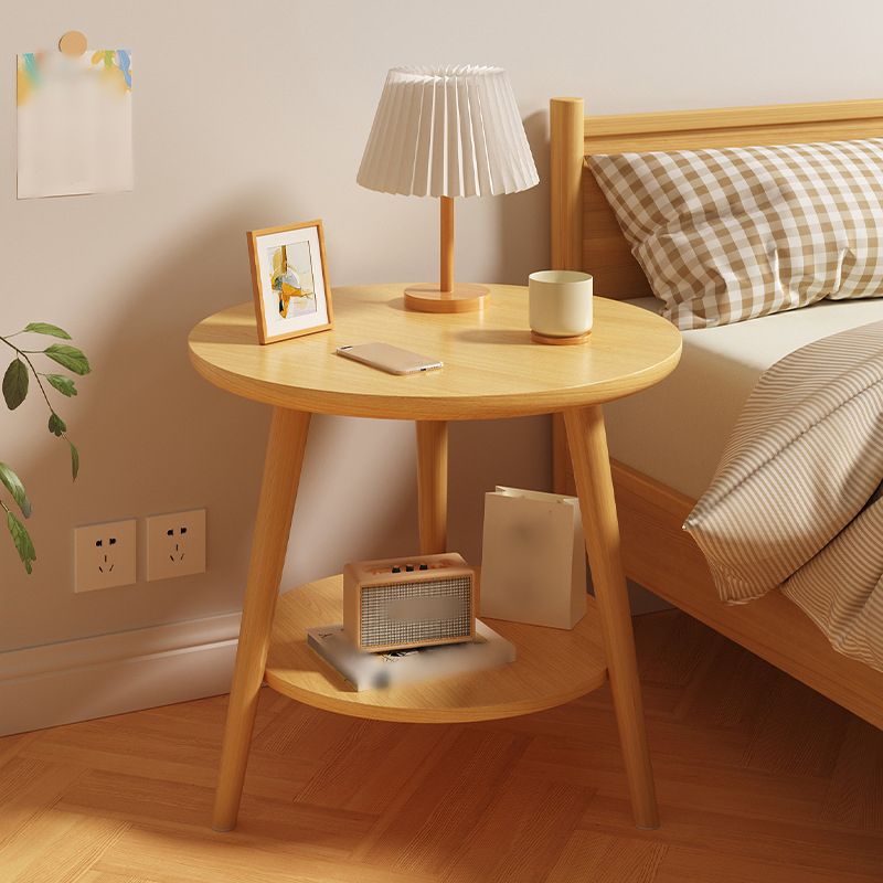 Round Modern Nightstand Imitation Wood Open Storage Night Table with Legs