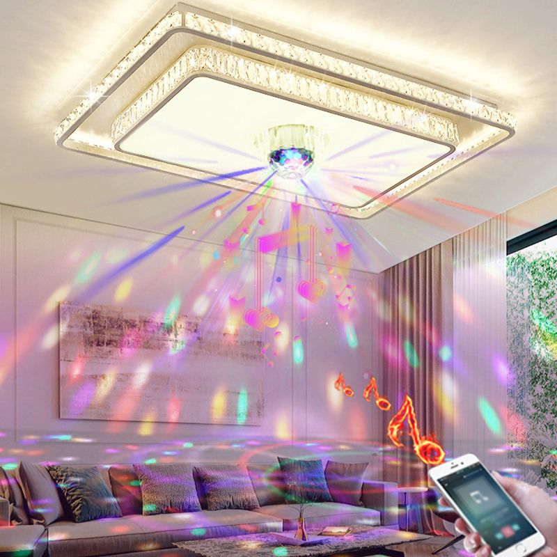 Crystal Square Ceiling Mounted Light Modern Bluetooth LED White Ceiling Lighting