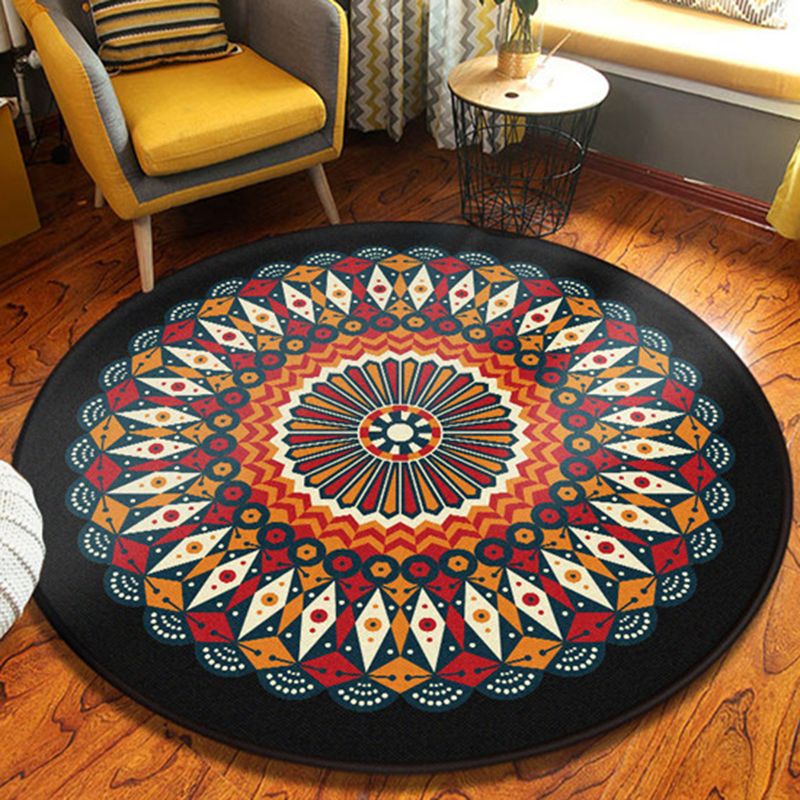 Alfombra del suroeste roja y negra poliéster alfombra lavable de alfombra americana para sala de estar