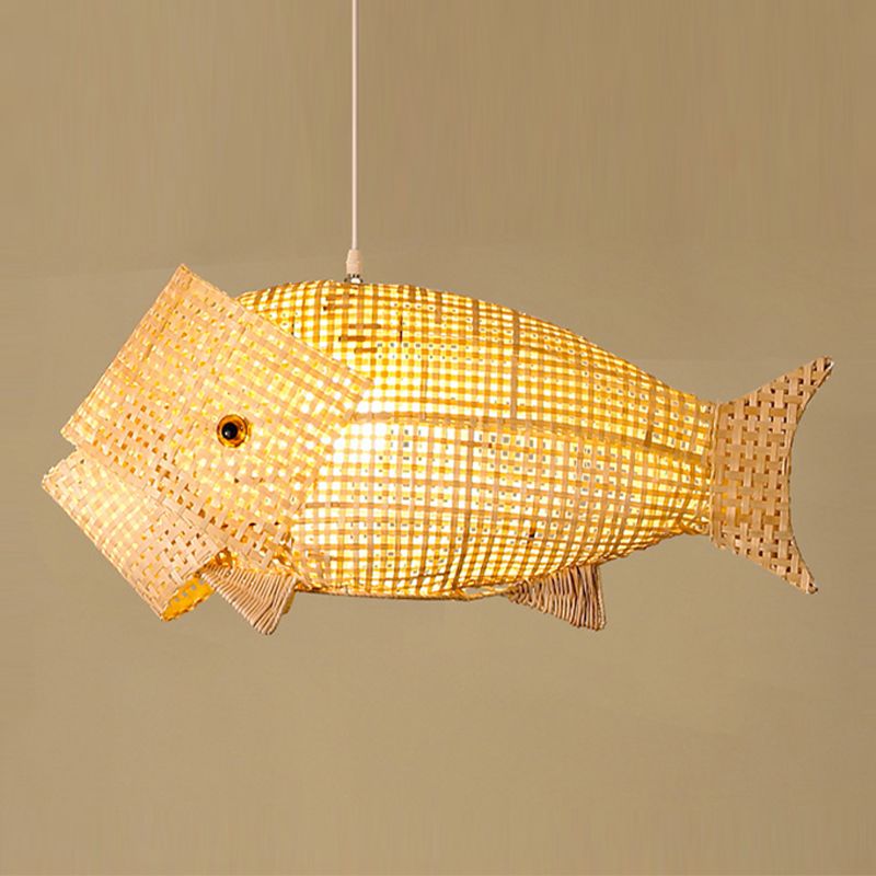 Fischform 1 leichte Bambushängelampe moderne einfache Bambus -Anhänger Licht für Wohnzimmer