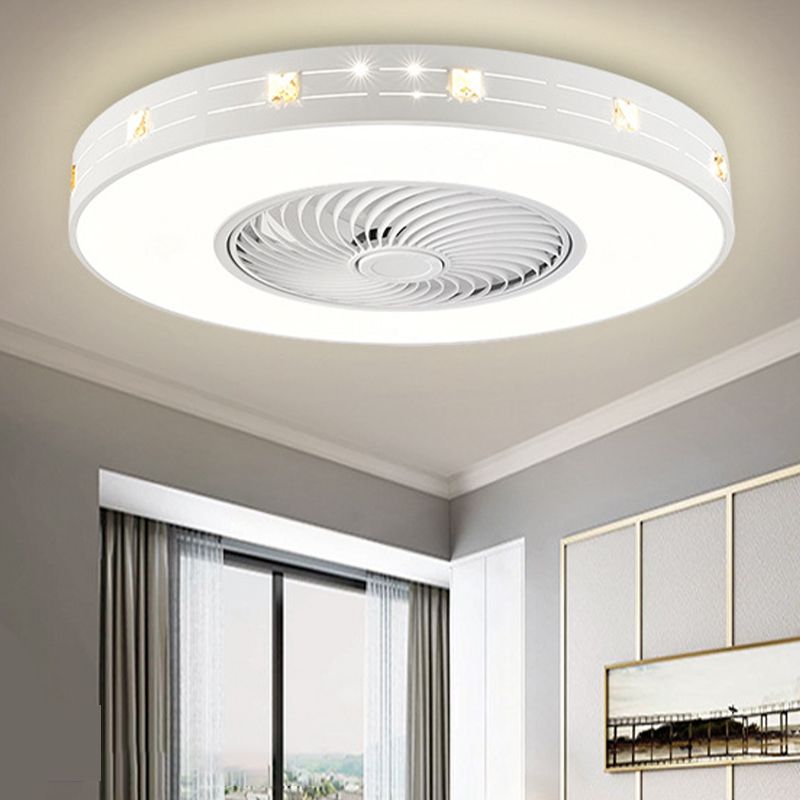 Round Bedroom Ceiling Fan Light Metal LED Simple Close to Ceiling Lighting