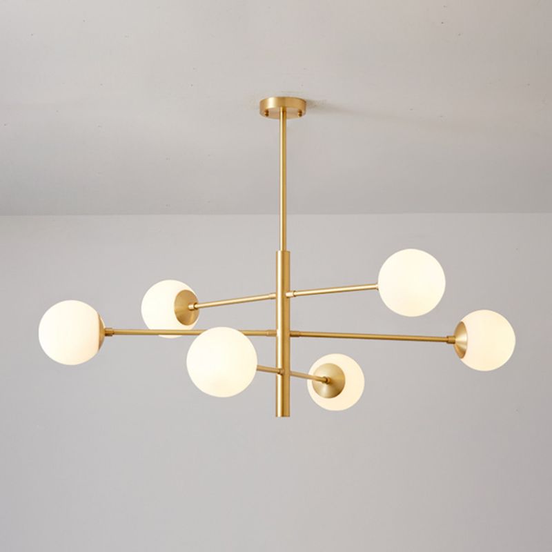 Lustre suspendu post-moderne Light Satin Opal Verre Plafond Chandelier en or pour le salon