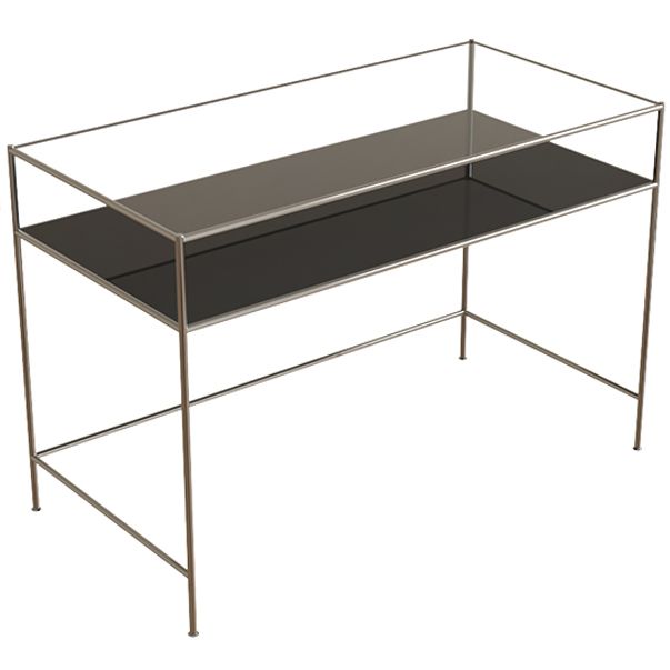 Contemporary Rectangular Writing Desk Glass H-Shape Office Desk