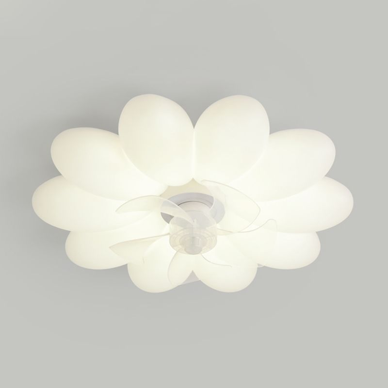 Modern LED Ceiling Fan Flower Shape Fan Lighting in White for Bedroom