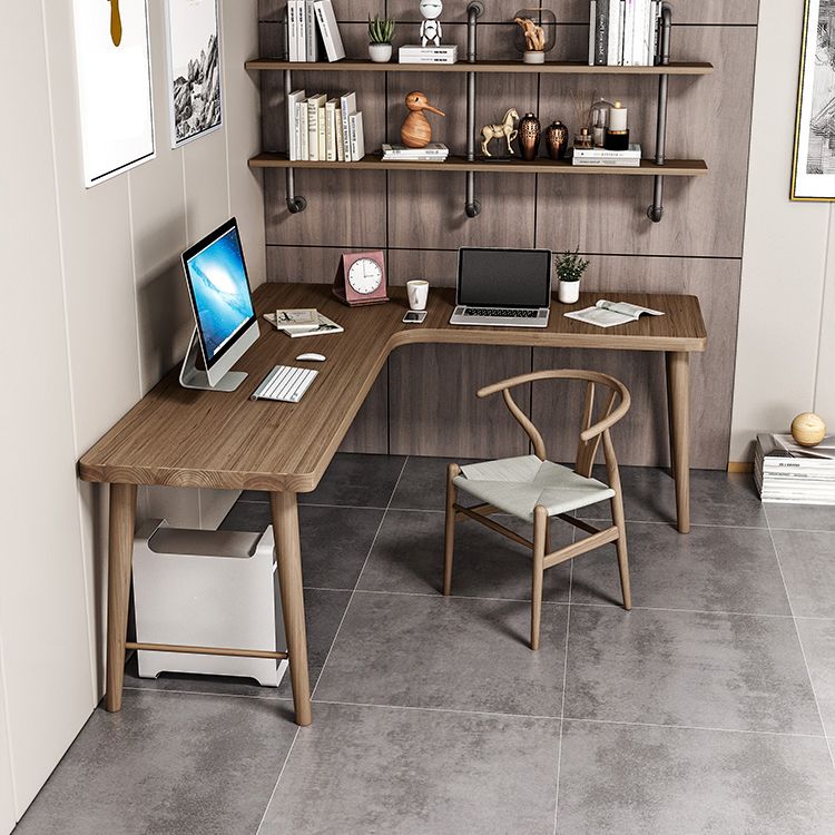 Modern Style Wooden Office Desk L-Shaped Brown Writing Desk for Home