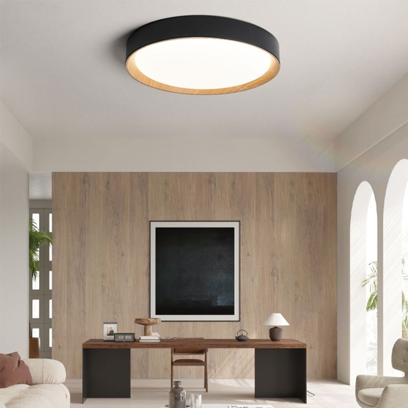 Minimalism LED Flush Mount Round Metal Ceiling Light Fixture in Black for Bedroom