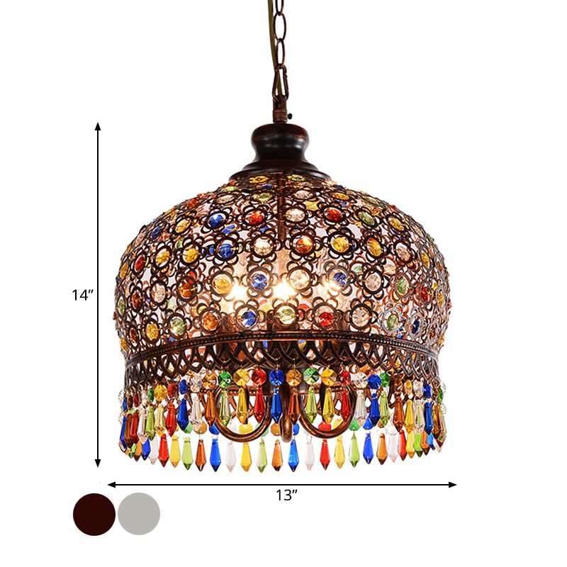 Blanc / Brass 3 Bulbes Lampe à lustre dôme traditionnel Dôme de plafond suspendu pour restaurant