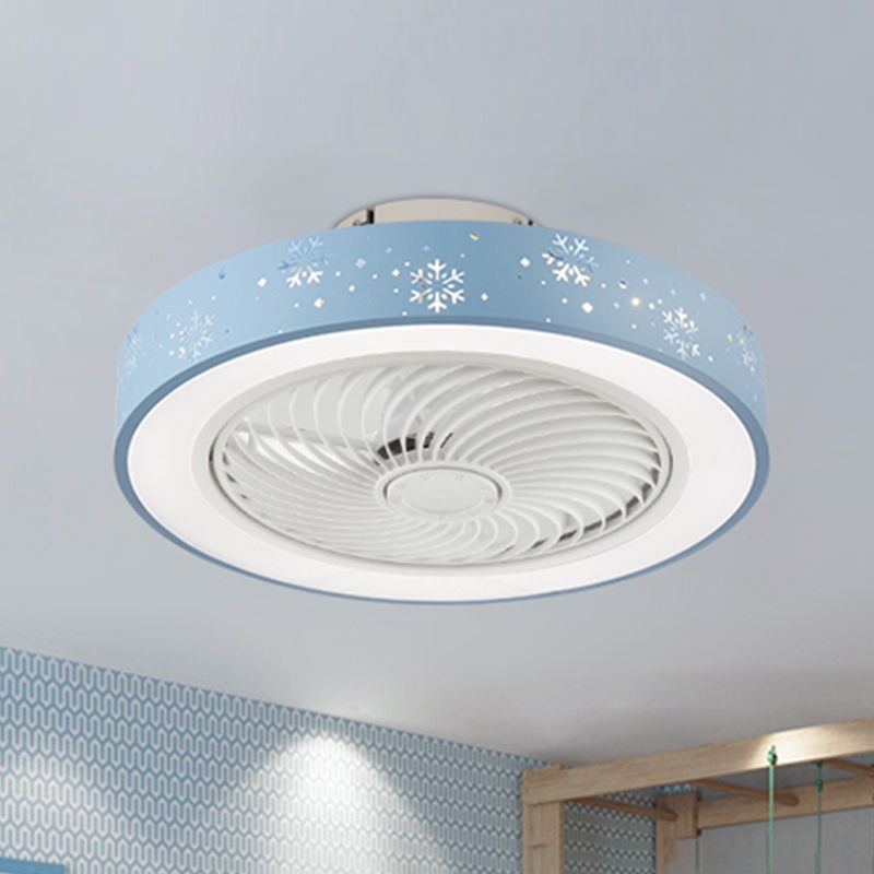 Drum Semi Flush Ceiling Light Modern Metal Bedroom LED Fan Light Fixture