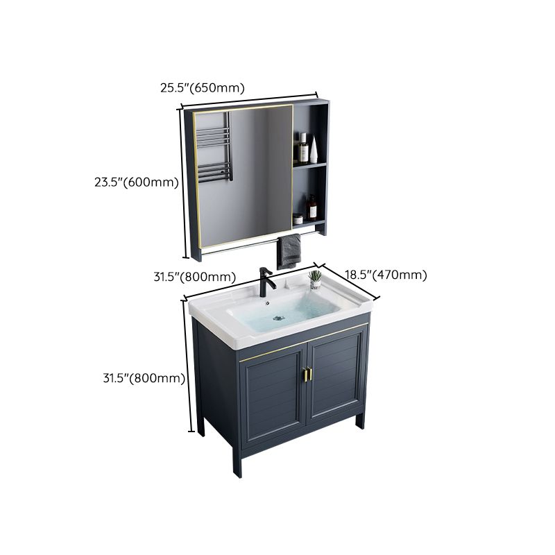 Blue Bath Vanity Freestanding Rectangular 2 Doors Single Sink Metal Frame Bathroom Vanity