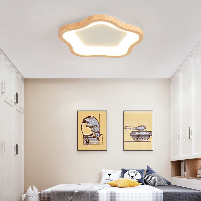 Wood LED Ceiling Light Modernism Flush Mount Lighting for Foyer