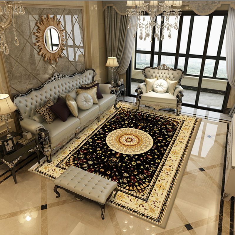 Alfombra de medallón clásico alfombra de interiores poliéster moderno para sala de estar para sala de estar