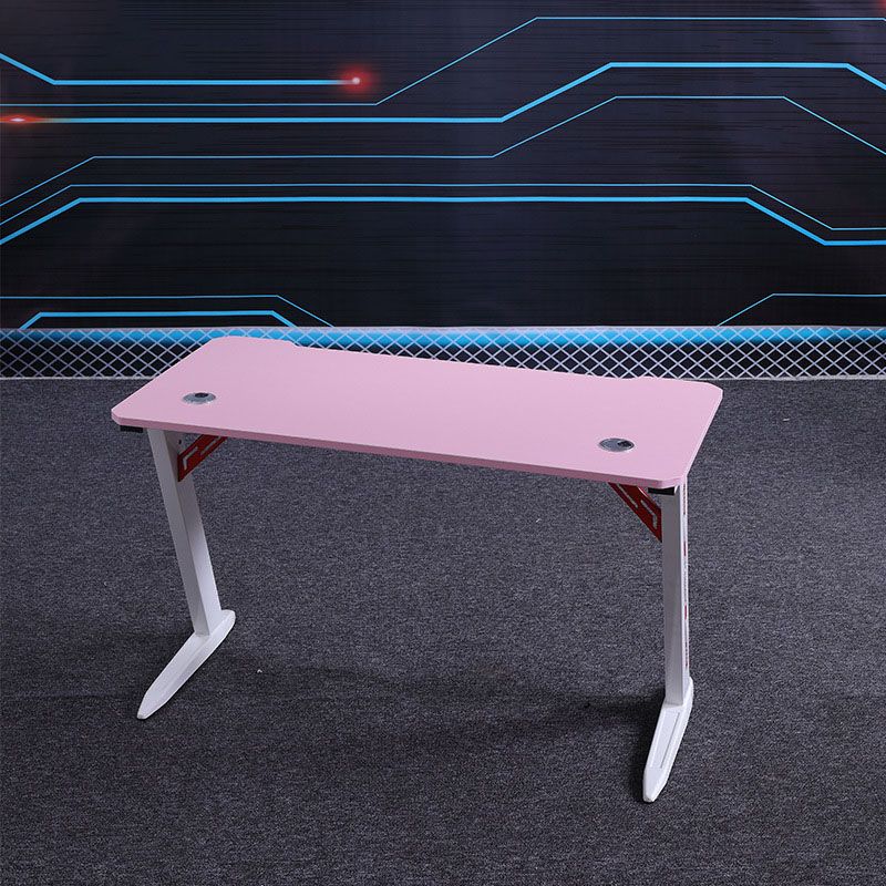 Pink Wood Computer Desk Cable Management T-Shape Writing Desk