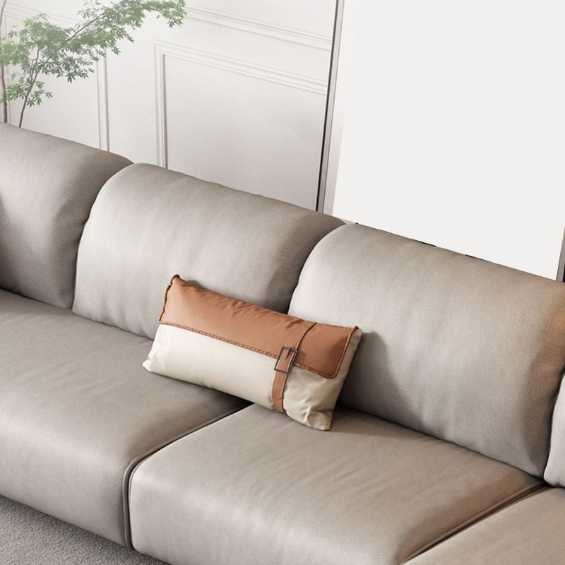 Nordic Faux Leather Sofa, Flared Arm Sofa with Bolster Pillows