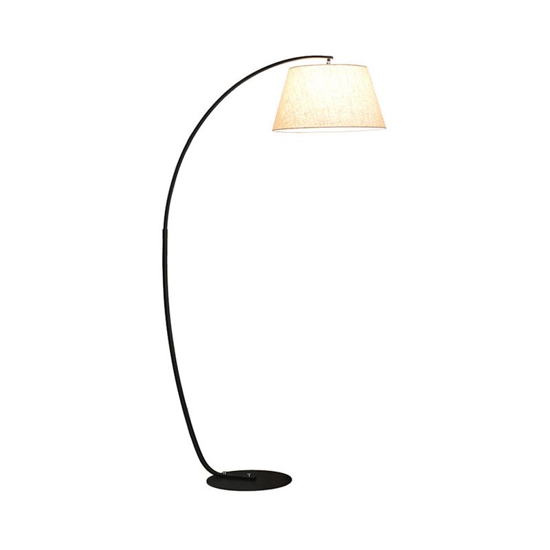 Contemporary Tapered Floor Lamp Fabric LED Standing Light in White/Black with Arc Arm