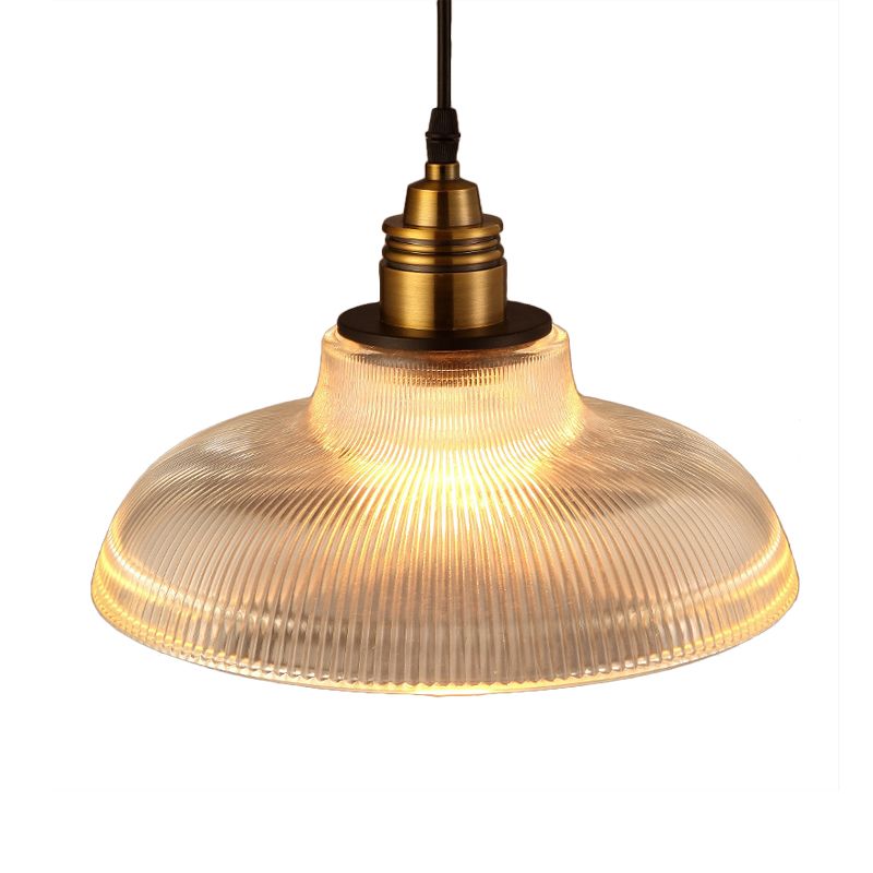 Grange Pendant Light Industrial 1 lumière 8 "/ 10" / 12 "de largeur de verre prismatique de largeur de verre en clair