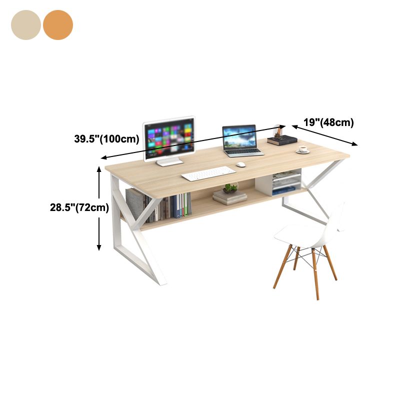 Rectangular Manufactured Wood Writing Desk Contemporary Trestle Base Desk with Shelf