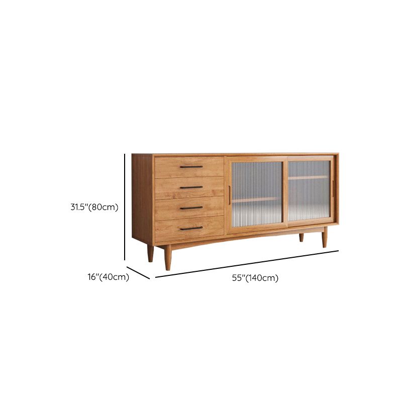 Modern Style Brown Storage Credenza Solid Wood Buffet Sideboard with 4-Drawer