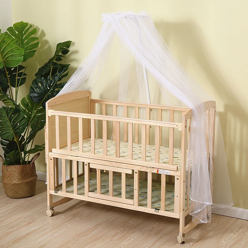 Convertible Nursery Crib with Casters and Changing Table in Light Wood