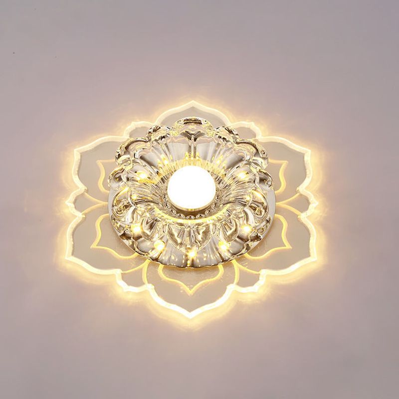 Blossom Shade Crystal Flush Light Modern Style Clear LED Flush Ceiling Light for Foyer