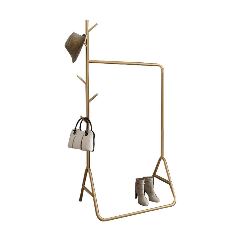 Modern Metal Hall Stand Hanging Rail and 5 Hooks Entry Hall Tree