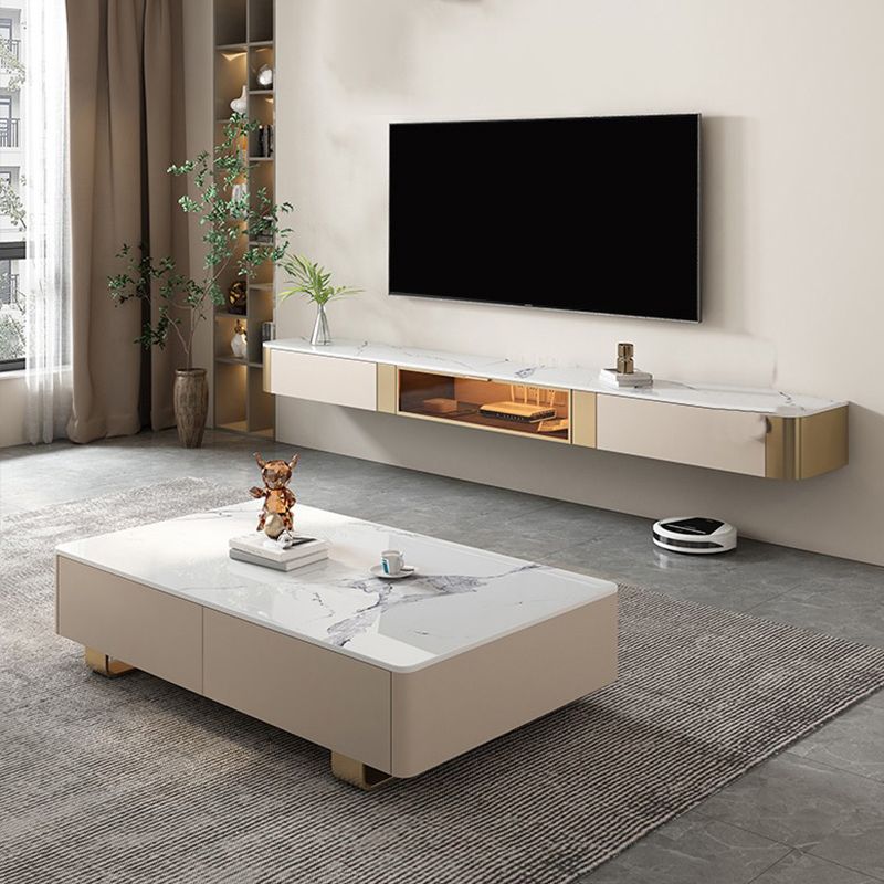 Modern Stone TV Stand Console Floating TV Media Stand with Drawers for Living Room