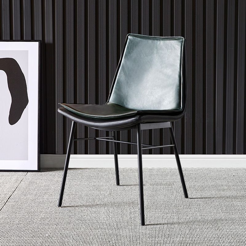 Upholstered Side Chair Modern Leather Dining Chair with Black Legs