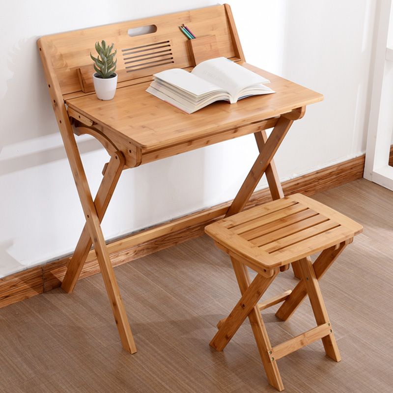 Bamboo Writing Desk and Chair Set Foldable Kids Desks in Light Wood