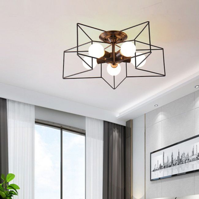 Modern Star Shape Semi Flush Mount Lighting Metal 5 Lights Semi Flush Light Fixtures